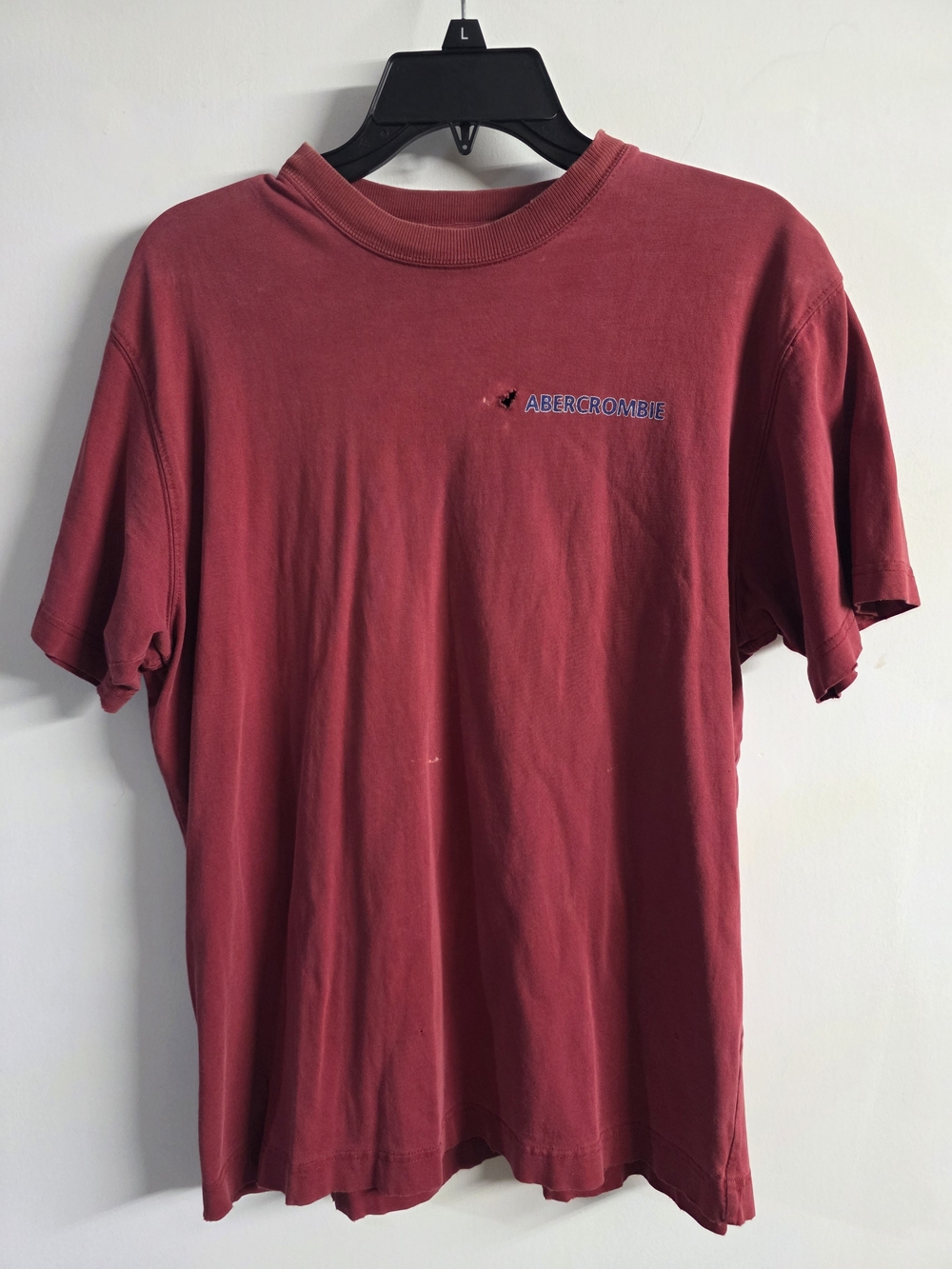 Y2k Distressed Abercrombie & Fitch Men's Red Short-Sleeve Logo T-Shirt Size L